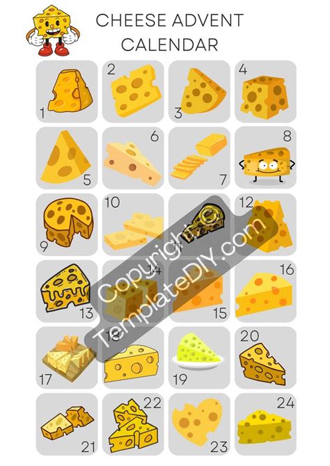 a poster with cheeses on it and the words cheese adventt calendar ...