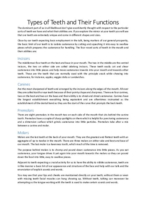 (PDF) Types of Teeth and Their Functions