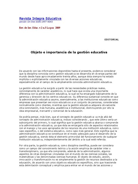 Objeto E Importancia De La Gestion Eductaiva Pdf Institución