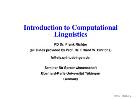 Pdf Introduction To Computational Linguistics