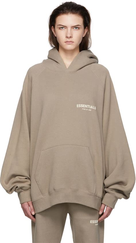 Essentials Taupe Cotton Hoodie In Desert Taupe Modesens