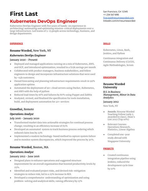 Kubernetes Devops Engineer Resume Example For 2023 Resume Worded