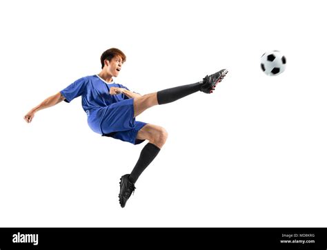 excited soccer player in action isolated white background Stock Photo ...