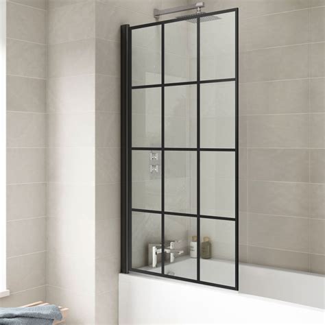 Hudson Reed Matt Black Framed Square Bath Shower Screens Nssqbf