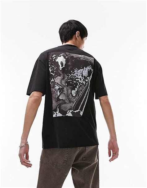 Topman Oversized Fit T Shirt With Front And Back Folded Map Print In