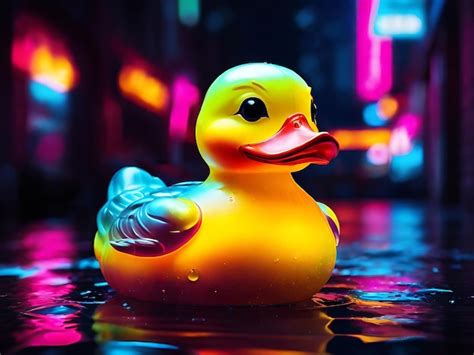 Premium Photo Trendy Rubber Duck With Neon Color Photography Image