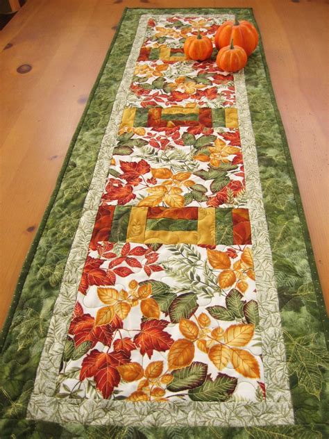 Quilted Autumn Table Runner Fall Leaves And Sunflowers Extra E