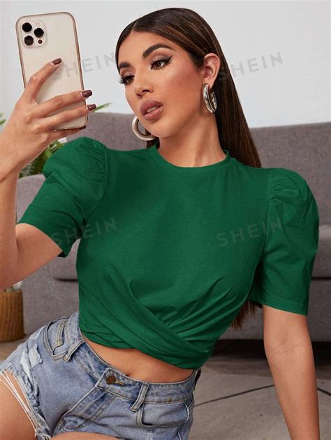 SHEIN Privé Top crop de manga farol cruzado Moda de Mujer SHEIN México