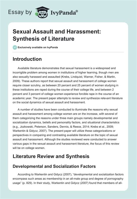 Sexual Assault And Harassment Synthesis Of Literature 1413 Words