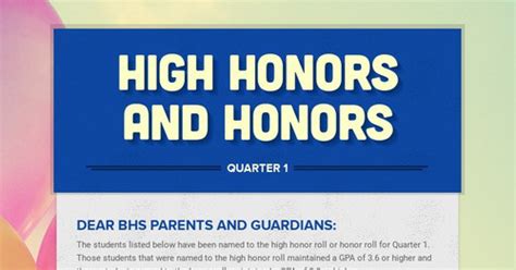 High Honors And Honors