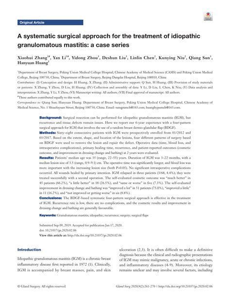 Pdf A Systematic Surgical Approach For The Treatment Of Idiopathic Granulomatous Mastitis A