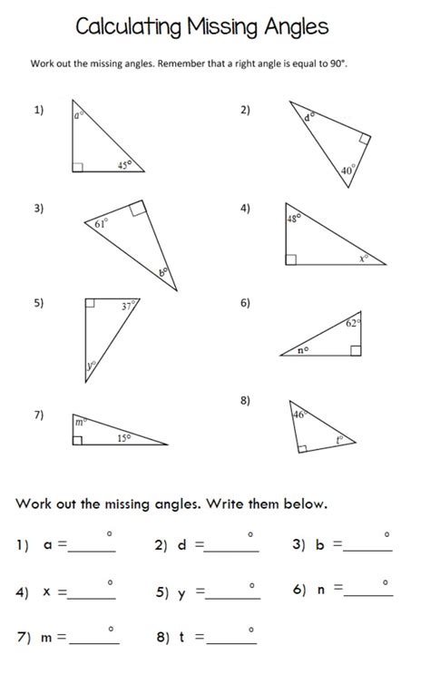 Solving For Missing Angles In A Triangle Worksheet Angleworksheets