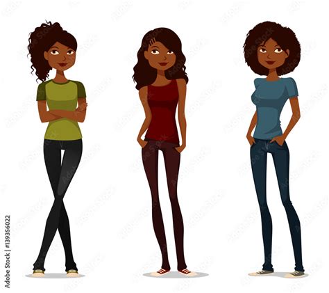 Cute Cartoon African American Girls In Casual Clothes Stock Vector Adobe Stock