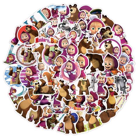 Y&P| Masha And The Bear Stickers Set Cartoon Graffiti Waterproof Decals Pack, 60 pcs/set ...