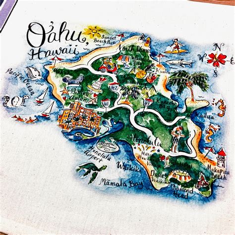 Oahu Map Kitchen/Tea Towel – Gooseberry Designs