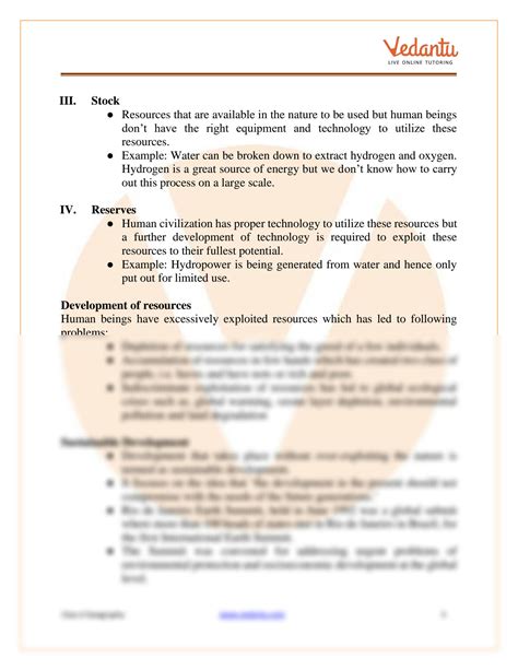 Solution Resources And Development Class Notes Cbse Geography