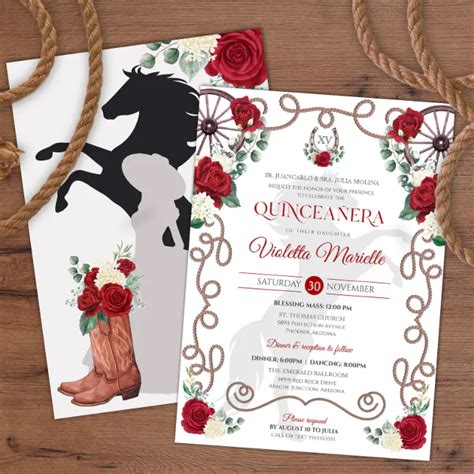 Red White Rose Elegant Western Charra Quinceanera Invitation Zazzle