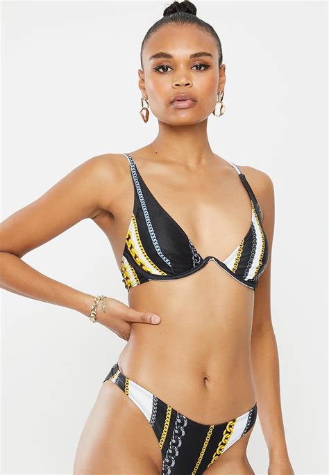 Chain Print Underwire U Bikini Top Print Missguided Bikinis