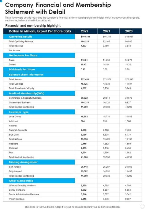 Company Financial And Membership Statement With Detail One Pager Documents