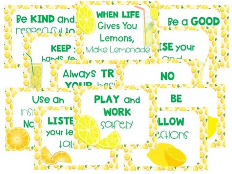 Lemon Theme Classroom Rules Poster Set Back To School Classroom Decor