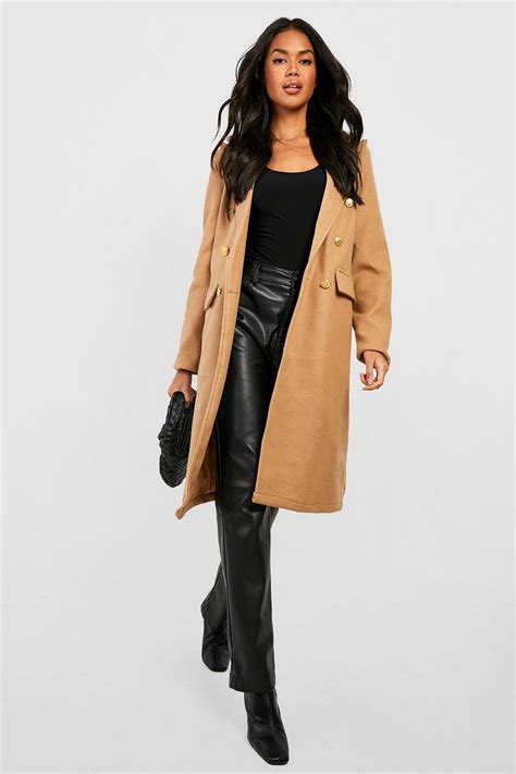 Womens Double Breasted Wool Look Coat Boohoo Uk