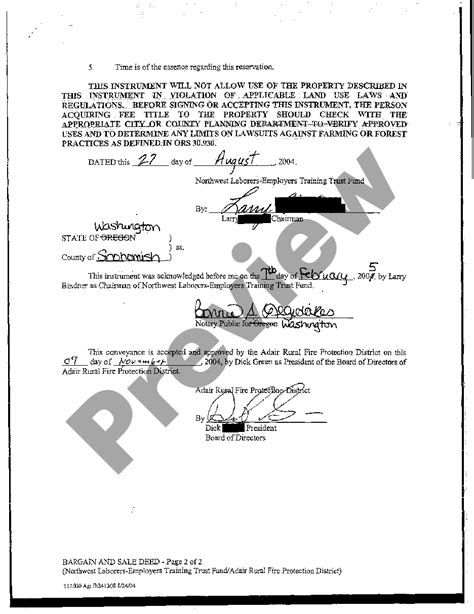 Bargain And Sale Deed Oregon Without Covenants Against Grantor S Acts