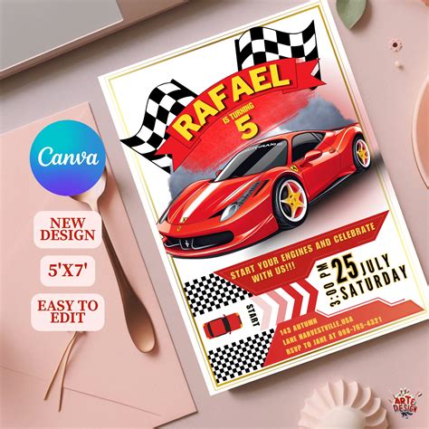 Red Car Birthday Party Invitation Car Birthday Invitation Race Car Birthday Invitation Car