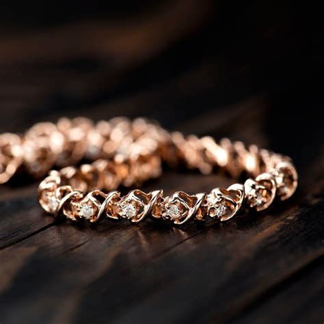 Rose Gold Bracelet Womens Diamond Bracelet In Solid 14k Etsy