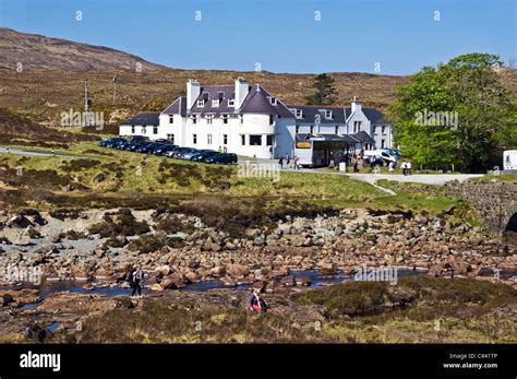 View across River Sligachan towards Sligachan Hotel on the Island of ...