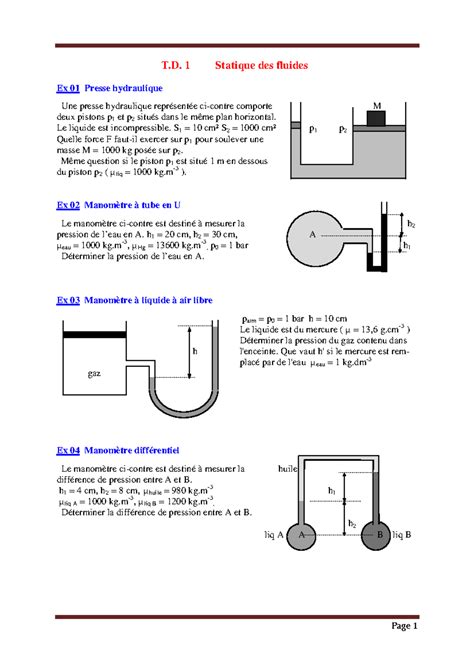 Statiques Des Fluides Exercices Corriges Ex Presse