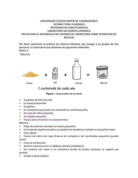 6 Informe Separación De Mezclas Universidad Colegio Mayor De