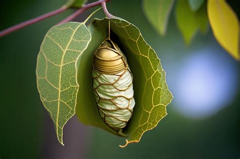 Premium Photo A Cocoon Is In A Leaf That Has Been Opened To Reveal