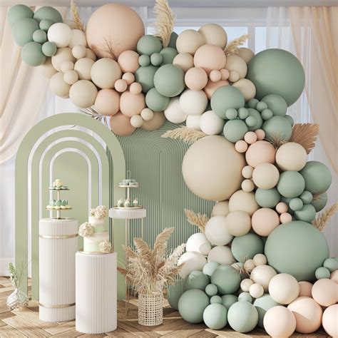 Amazon 149pcs Neutral Balloon Arch Kit Sage Green Balloon Arch Kit With Nude White Sand