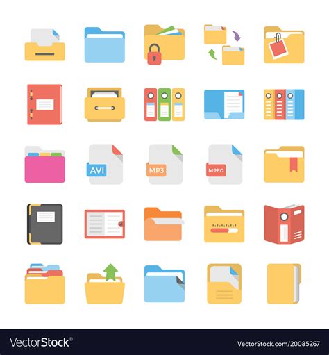 Flat icons set of files and folders Royalty Free Vector