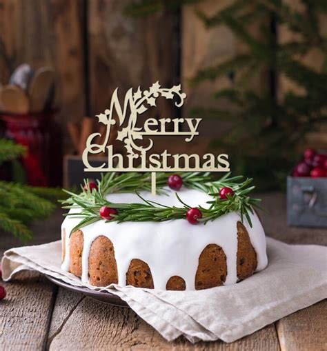 Merry Christmas Cake Topper Wooden Cake Topper Holiday Etsy