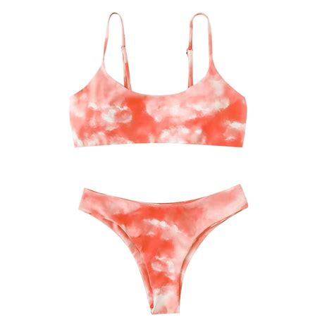 Womens Sexy Tie Dye Print Brazilian Bikini Set High Cut Two Piece