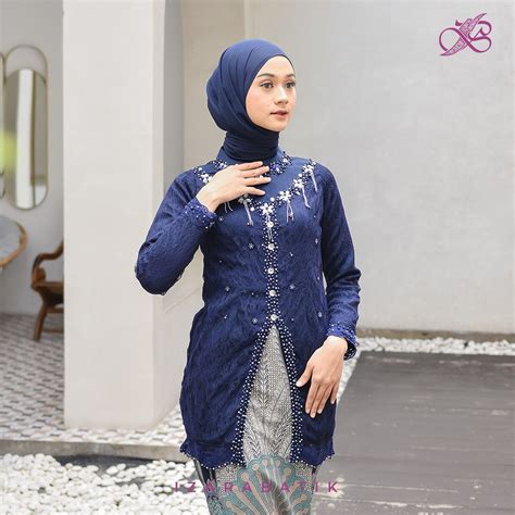 Jual Anggita Navy Setelan Baju Kebaya Batik Modern Couple Wisuda