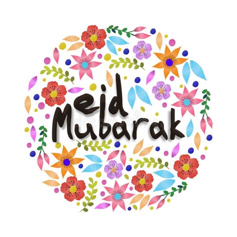 Greeting Card With Flowers For Eid Mubarak Stock Illustration