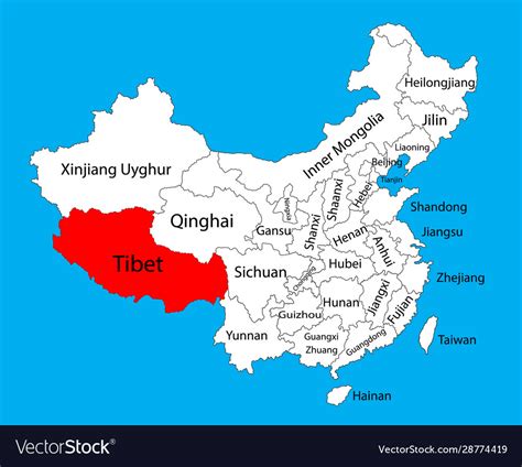 Tibet province map china map Royalty Free Vector Image