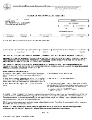 Fillable Online Uspto What Is 7590 On Notice Of Allowance Form Fax