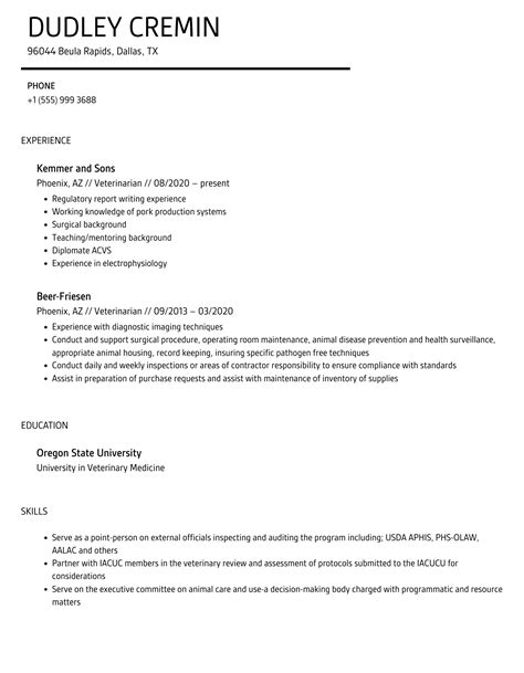 Veterinarian Resume Samples Velvet Jobs