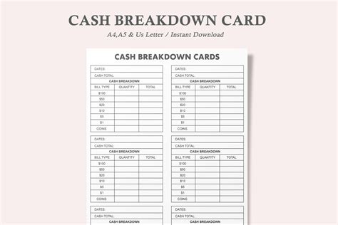 Cash Breakdown Cardcash Breakdown Count Sheetcash Etsy Canada