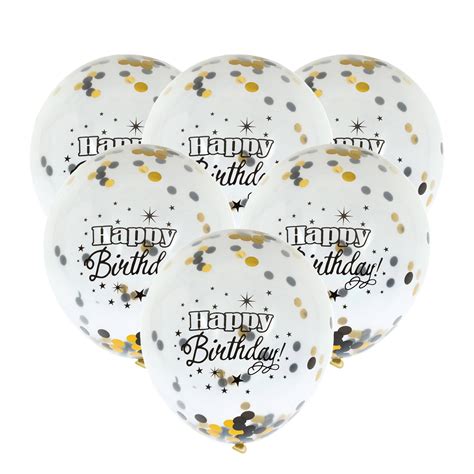 Black And Gold Happy Birthday Confetti Balloons 6 Pack Hobbycraft