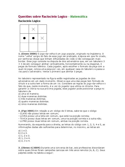 Questões De Raciocínio Lógico Fáceis Pdf - Questões de Raciocínio Lógico Matemático | PDF | Abelhas | Ensino de ...