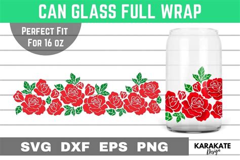 Rose And Leaf 16 Oz Can Glass Wrap Svg Graphic By Karakate · Creative Fabrica