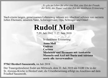 Traueranzeigen Von Rudolf Moll Rz Trauer De