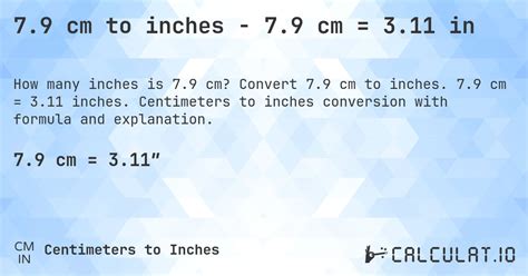 79 Cm To Inches 79 Cm 311 In Calculatio