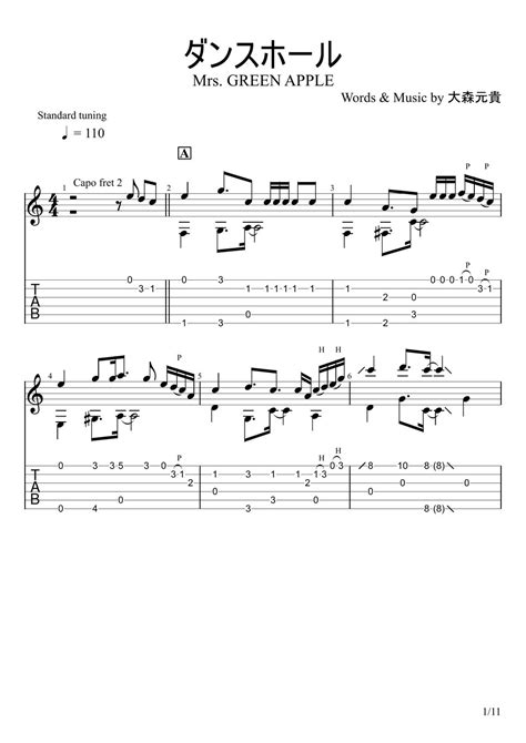 Mrs GREEN APPLE Dance Hall Fingerstyle Sheets By U3danchou