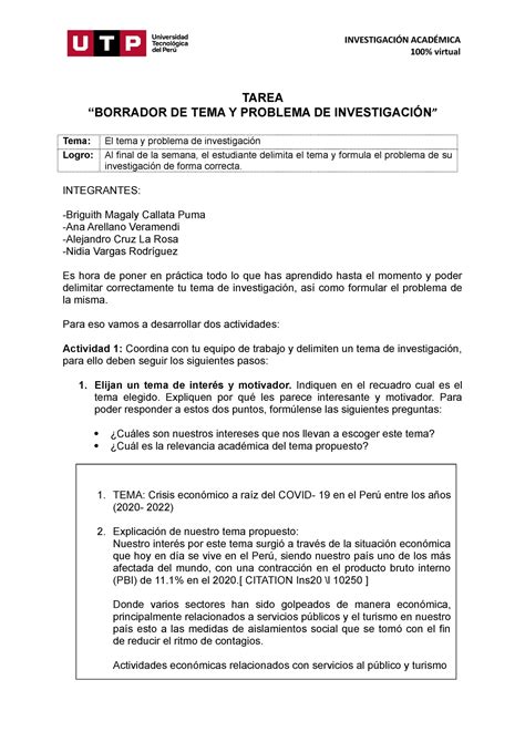 S2 Tarea Borrador del tema y problema de investigación grupo 12 TAREA