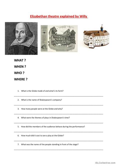 Elizabethan Theatre Explained By English Esl Worksheets Pdf Doc